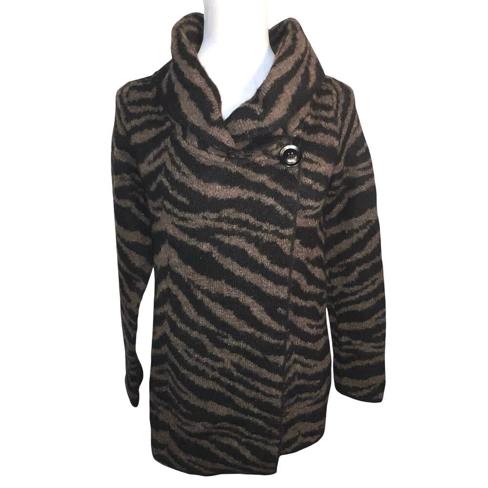 Adrienne Vittadini Women S‎ Blk/Brn Animal Print Wool Blend Cape Cowl Sweater